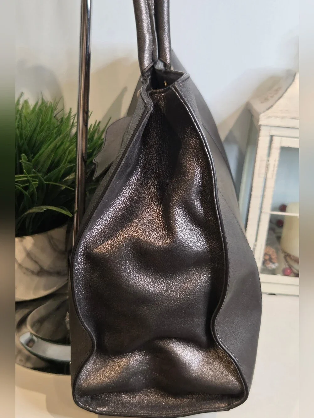 Rebecca Minkoff Medium MAB Tote Metallic Pewter Gunmetal Leather Bag